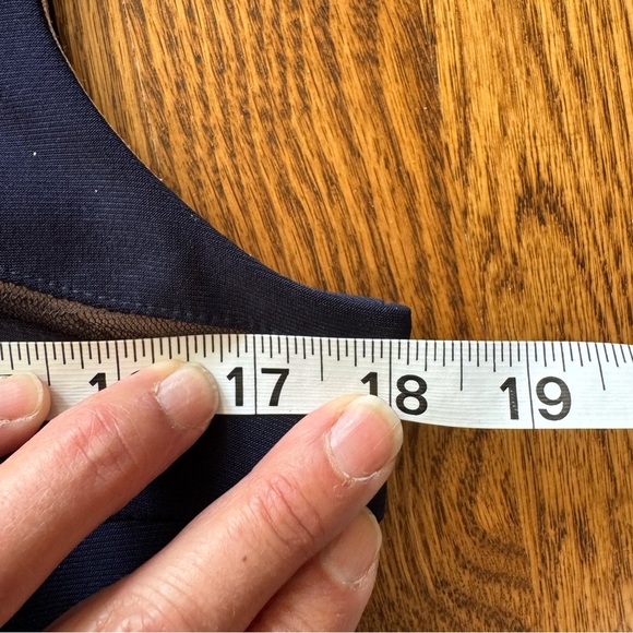 Xscape Designer Navy BodyCon Dress sheer nude accents back zip Cap Sleeves - Picture 5 of 8